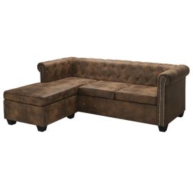 L-shaped Chesterfield Sofa Artificial Leather Brown