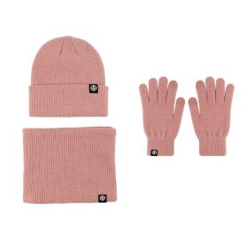 Alpaca Fleecefiber Warm Wool Gloves Three-piece Windproof (Option: Pink Three Piece Set)