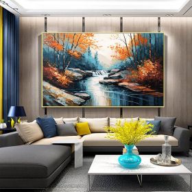 Hand Painted Oil Painting Original Landscape Oil Painting On Canvas Large Textured Wall Art Abstract Nature River Painting Modern Home Decor Bedroom W (style: 1, size: 50X70cm)