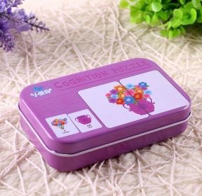 Children's Literacy Cognitive Card Baby Iron Box Puzzle Reading Card Toys (Color: Purple)
