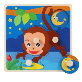Wooden Children's Dowel Pin Hand Holding Puzzle Board Toys (Option: Monkey)