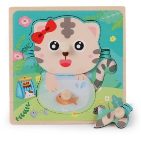 Wooden Children's Dowel Pin Hand Holding Puzzle Board Toys (Option: Kitten)